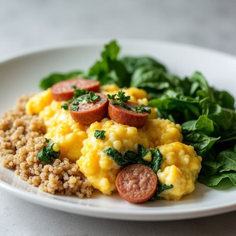 Egg White and Turkey Sausage Scramble with Spinach and Quinoa