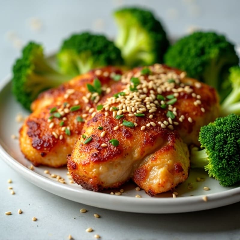 Crispy Baked Sesame-Garlic Chicken with Broccoli
