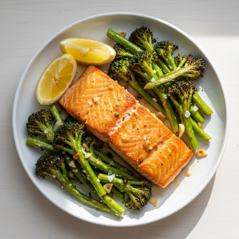 Seared Salmon with Roasted Broccoli and Lemon