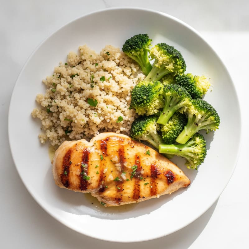 Grilled Chicken Breast with Quinoa and Steamed Broccoli