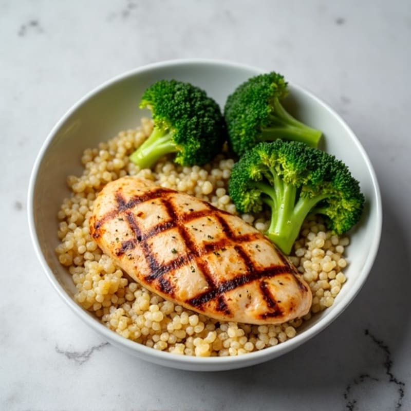 Grilled Chicken Breast with Roasted Broccoli and Quinoa