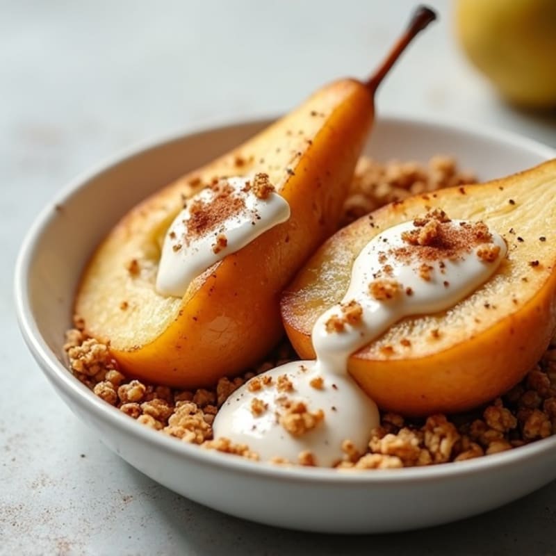 Baked Pears with Creamy Vanilla Yogurt and Crispy Granola