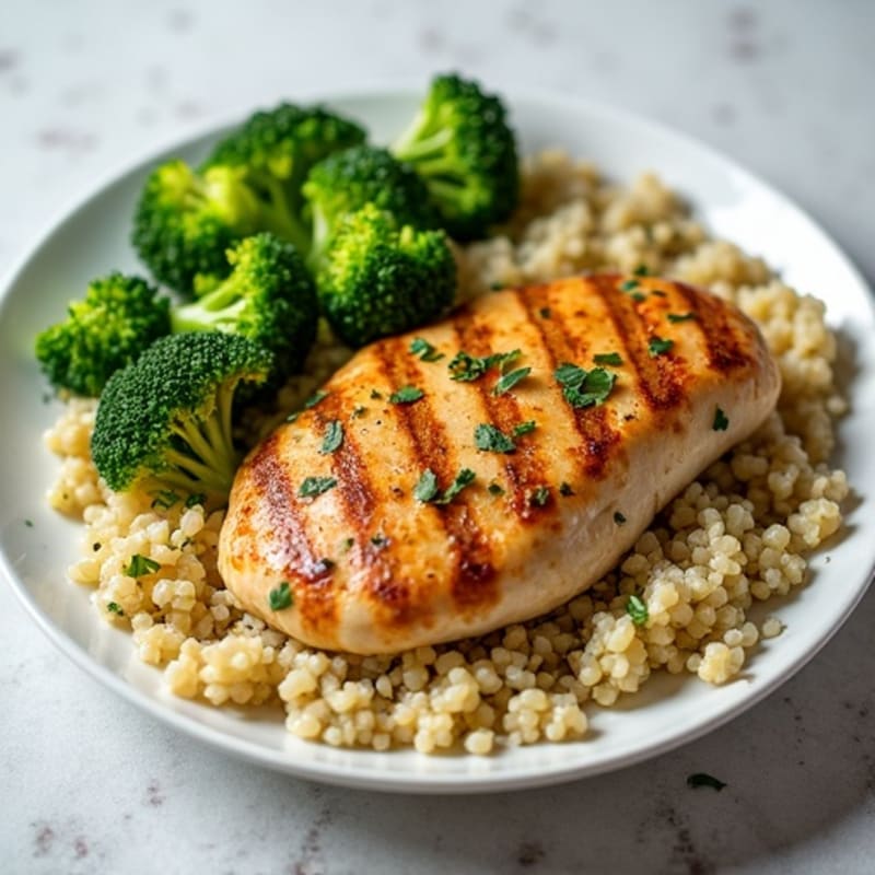 Grilled Chicken Breast with Quinoa and Steamed Broccoli