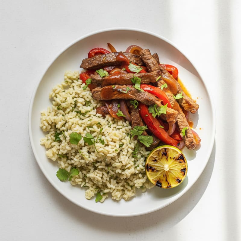 Lean Beef and Roasted Pepper Fajita Plate with Cilantro-Lime Rice