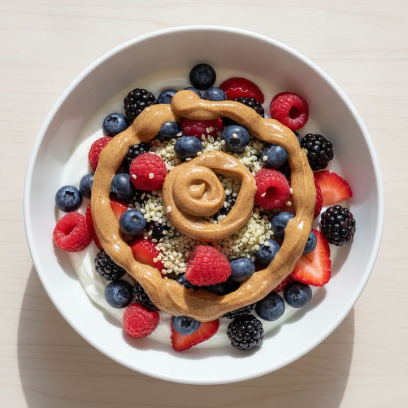 Greek Yogurt Bowl with Mixed Berries and Almond Butter