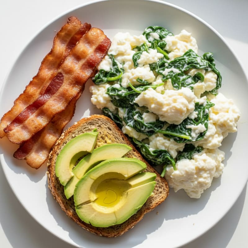 Crispy Turkey Bacon and Egg White Scramble with Spinach
