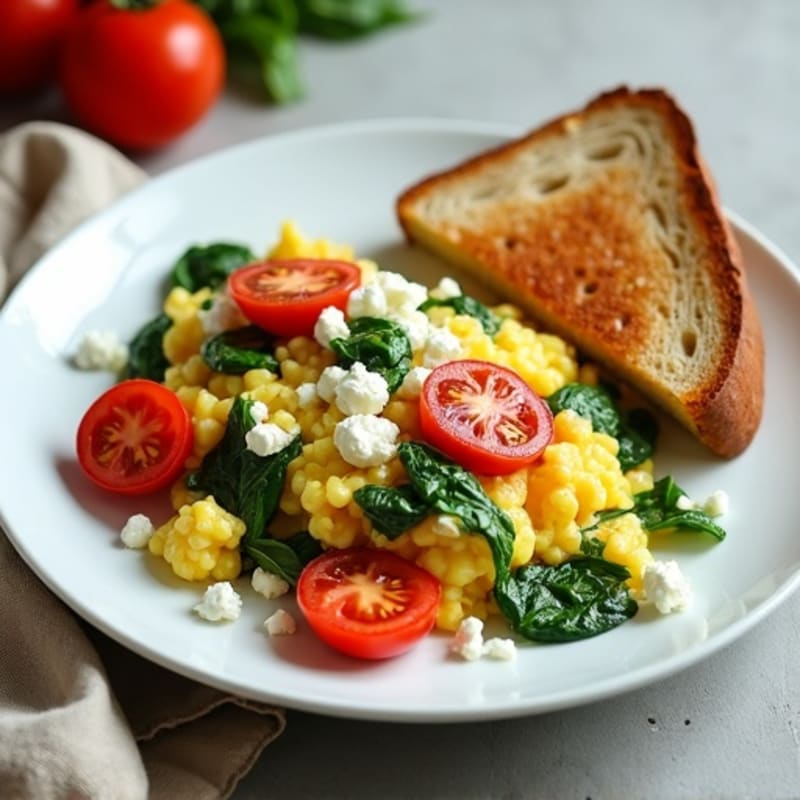Egg White Spinach Scramble with Cottage Cheese and Tomatoes