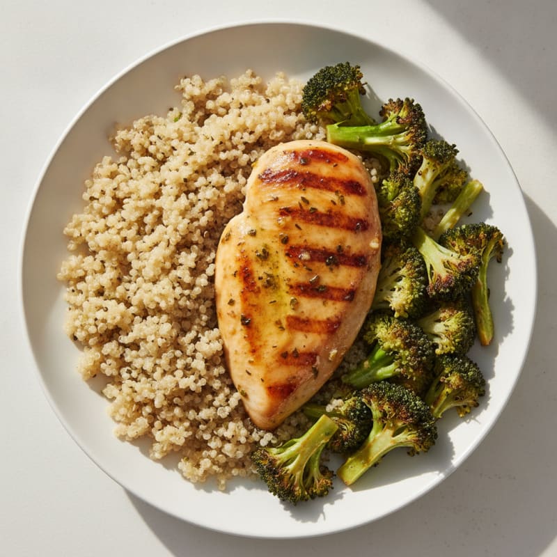 Grilled Chicken Breast with Roasted Broccoli and Quinoa