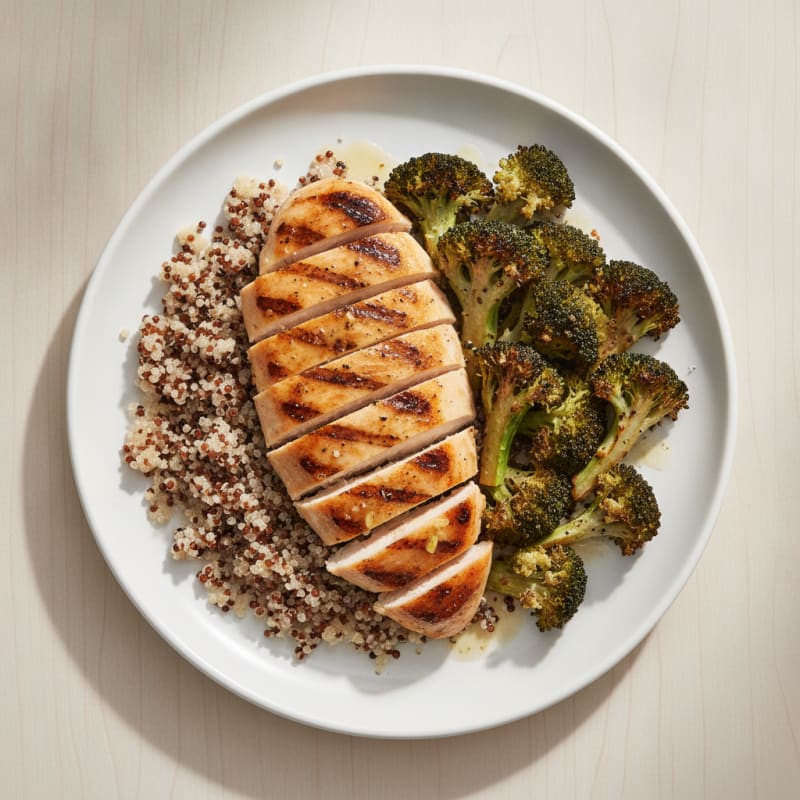 Grilled Chicken Breast with Quinoa and Roasted Broccoli