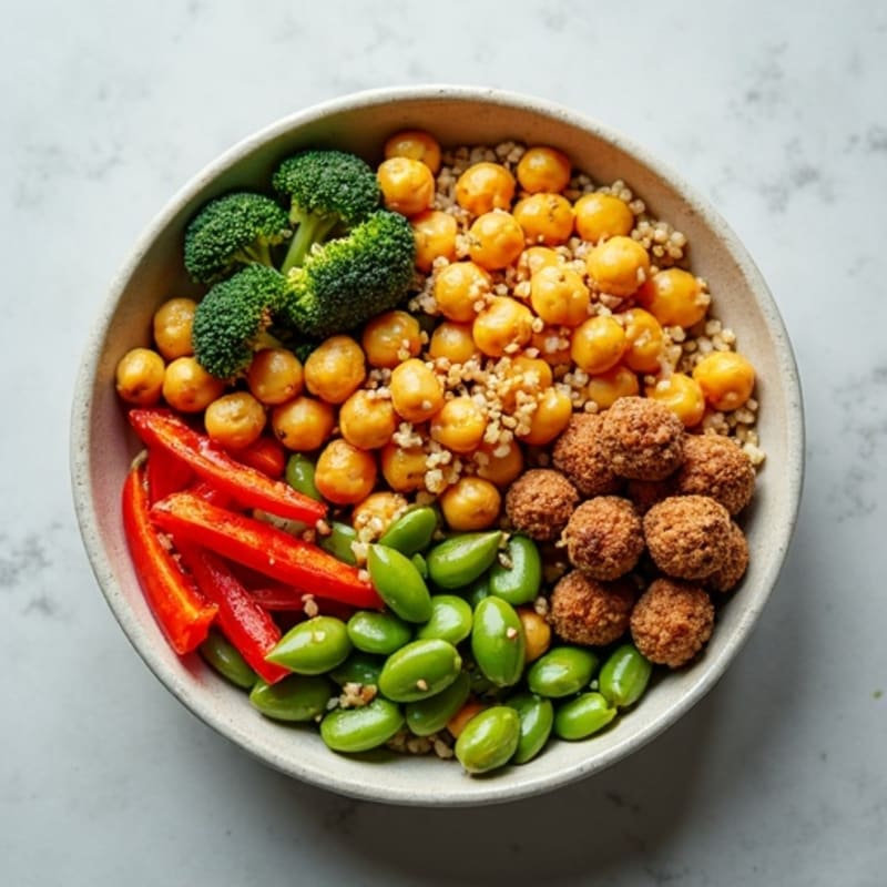 Crispy Chickpea and Roasted Vegetable Bowl with Lemon-Tahini Dressing