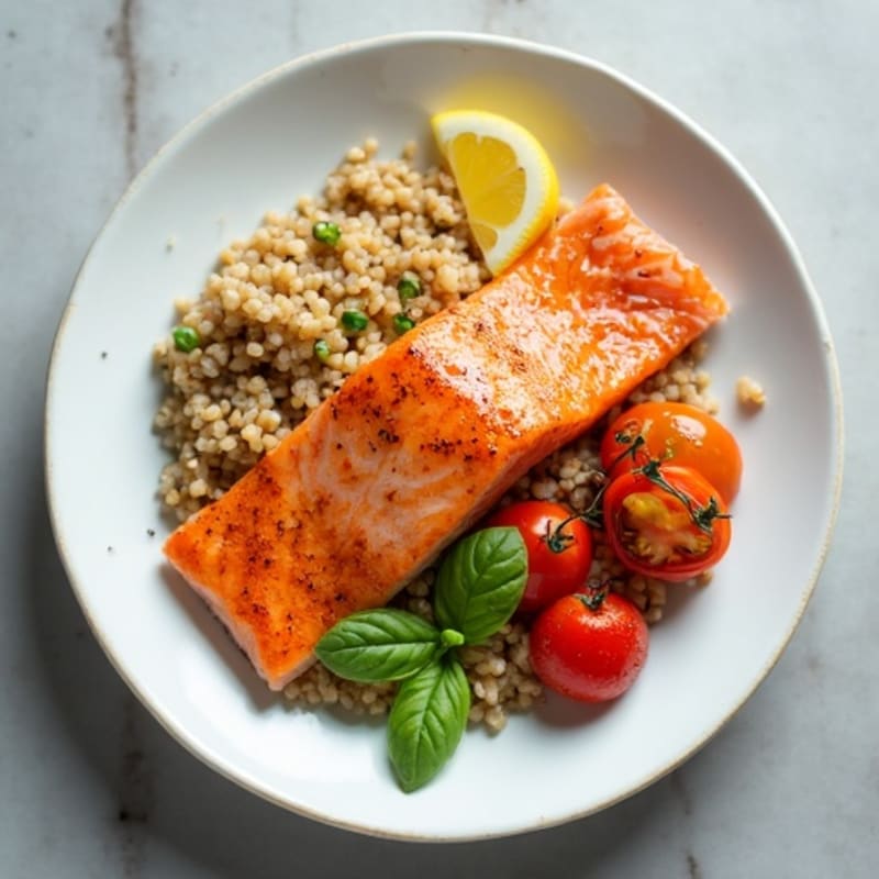 Creamy Buckwheat Groats with Pan-Seared Salmon and Blistered Tomatoes