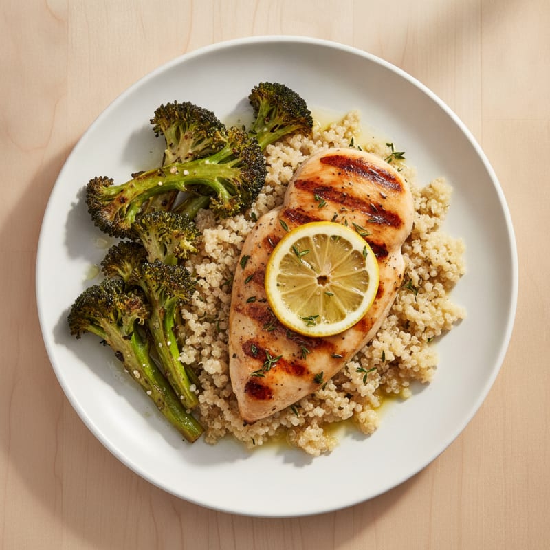 Grilled Chicken Breast with Quinoa and Roasted Broccoli