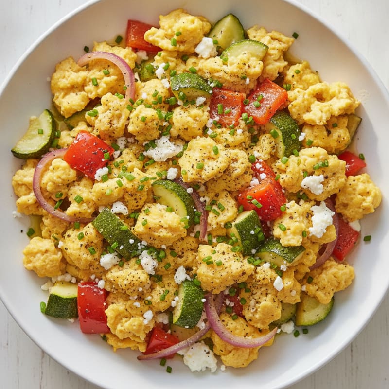 Hearty Scrambled Eggs with Roasted Vegetables