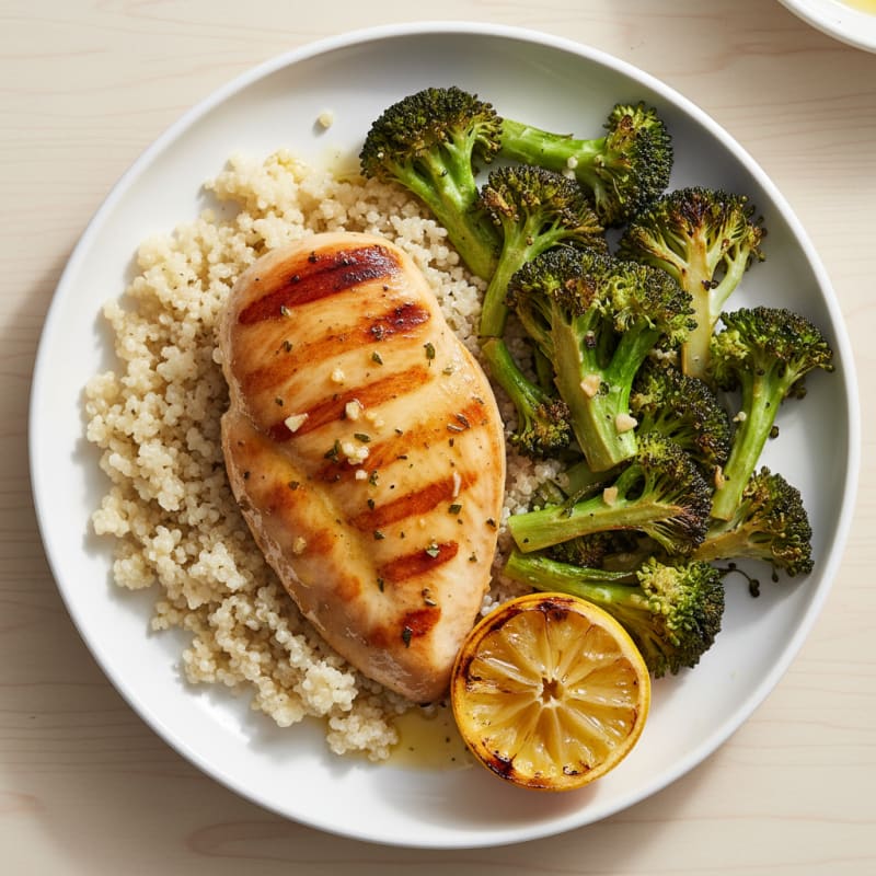 Grilled Chicken Breast with Quinoa and Roasted Broccoli