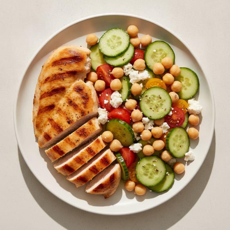 Grilled Chicken Breast with Chickpea Cucumber Salad