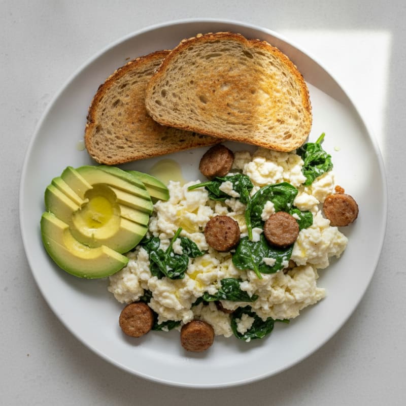 Egg White Spinach Scramble with Turkey Sausage