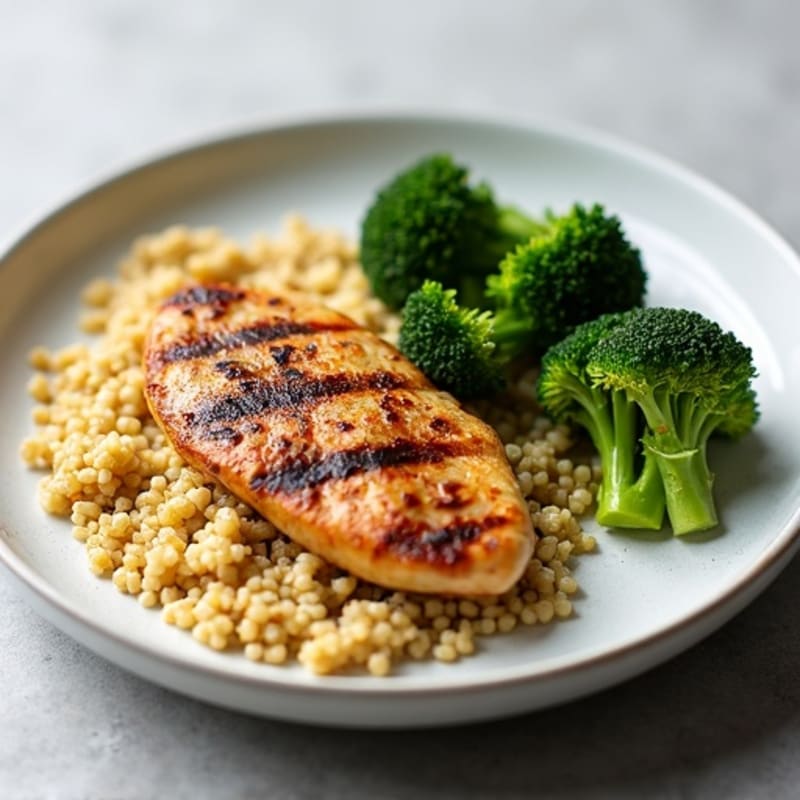 Grilled Chicken Breast with Quinoa and Roasted Broccoli
