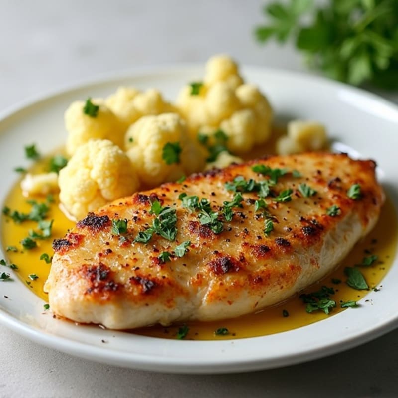 Herb-Crusted Chicken with Garlic Roasted Cauliflower
