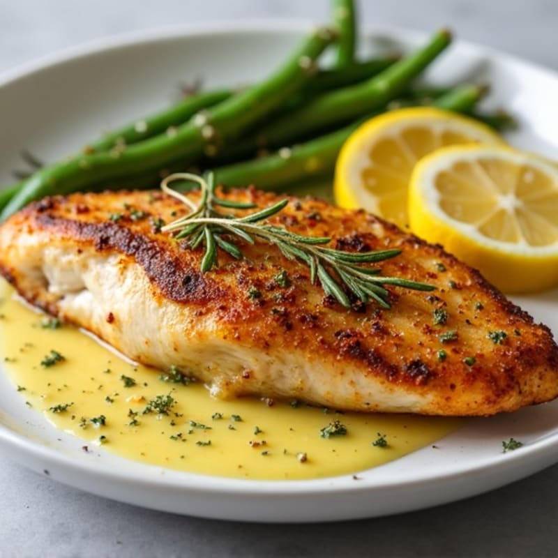 Herb-Crusted Pan Seared Chicken with Lemon Garlic Sauce