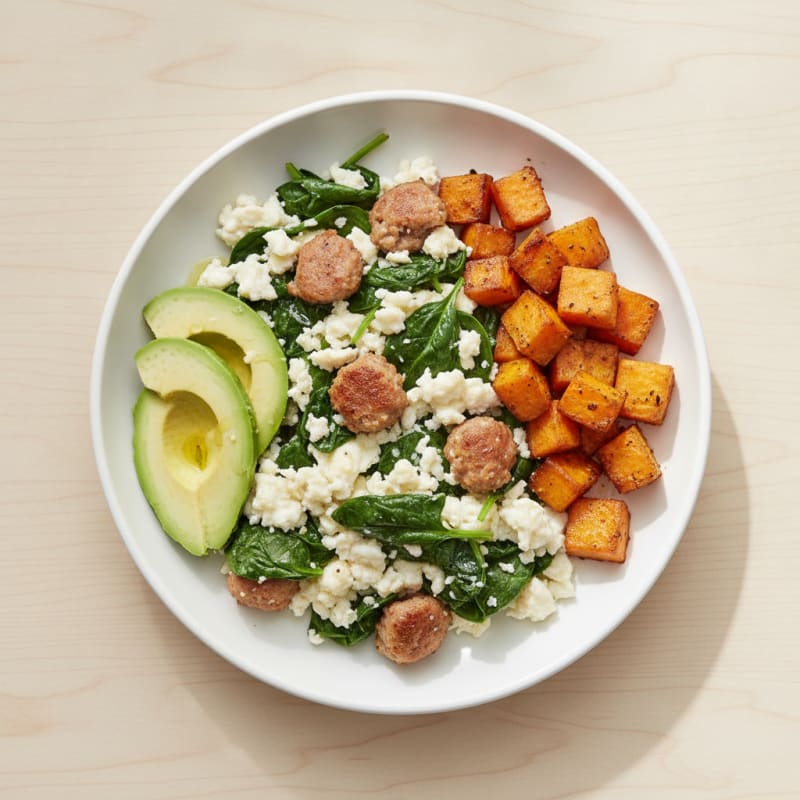 Egg White Scramble with Spinach and Turkey Sausage