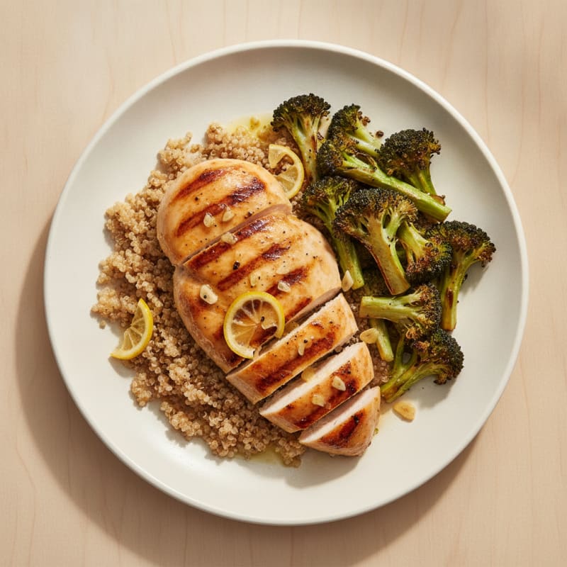 Grilled Chicken Breast with Quinoa and Roasted Broccoli