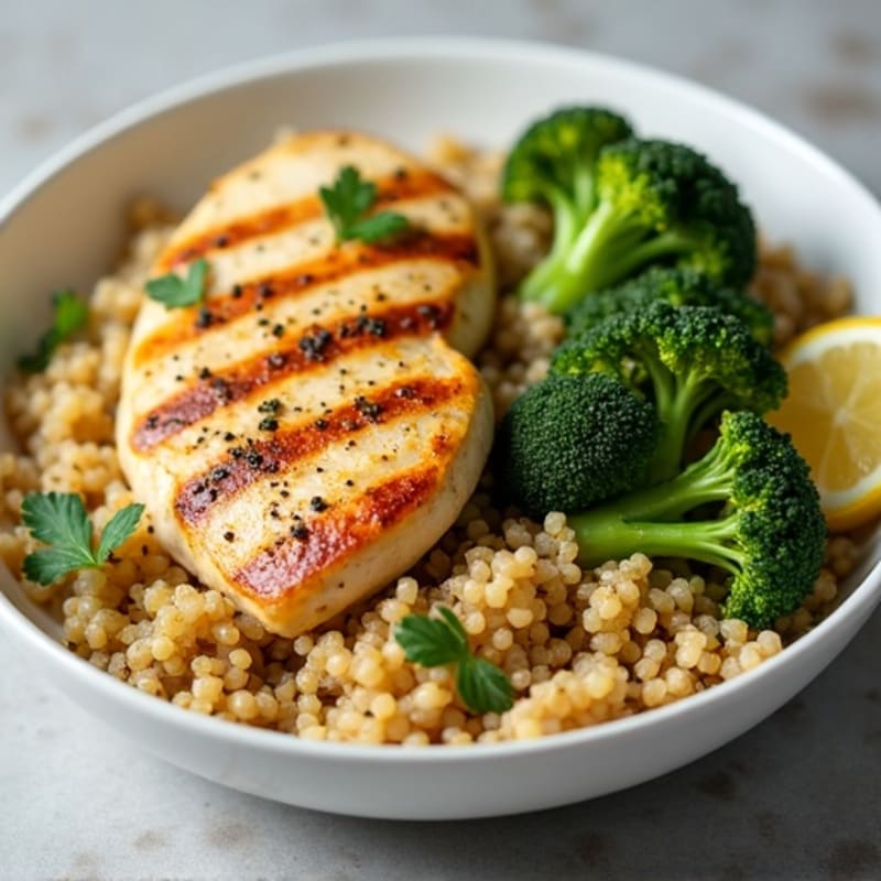 Grilled Chicken Breast with Quinoa and Roasted Broccoli
