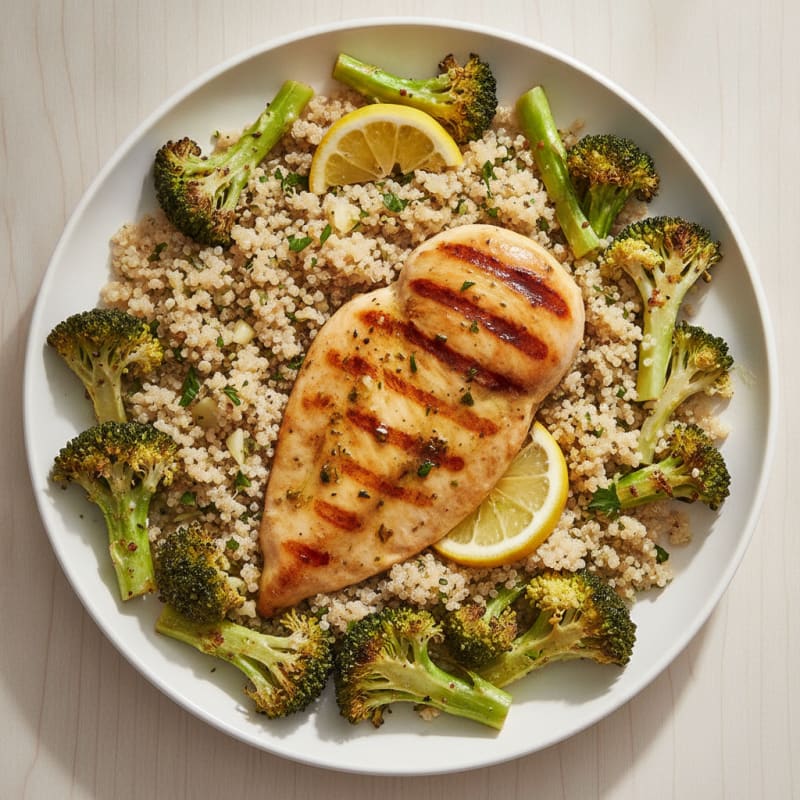 Grilled Chicken Breast with Quinoa and Roasted Broccoli