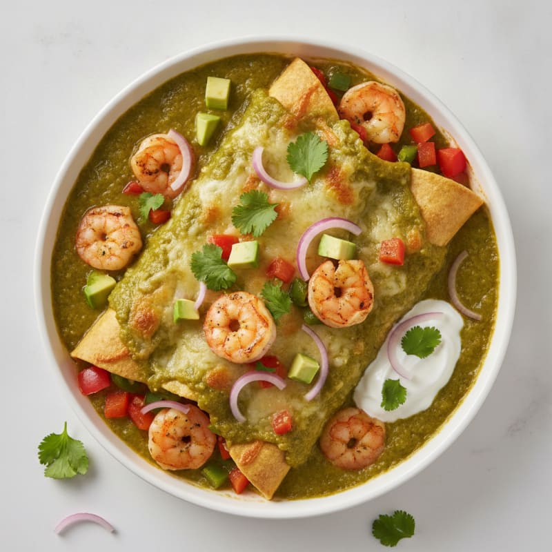Shrimp Enchiladas with Green Chile Sauce