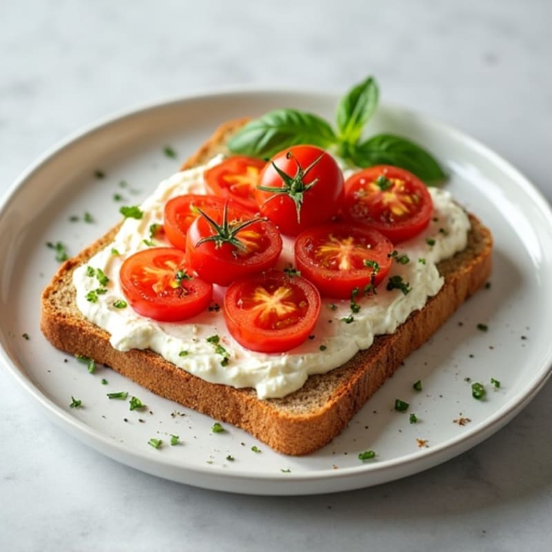 Herb-Garlic Cottage Cheese Toast with Cherry Tomatoes