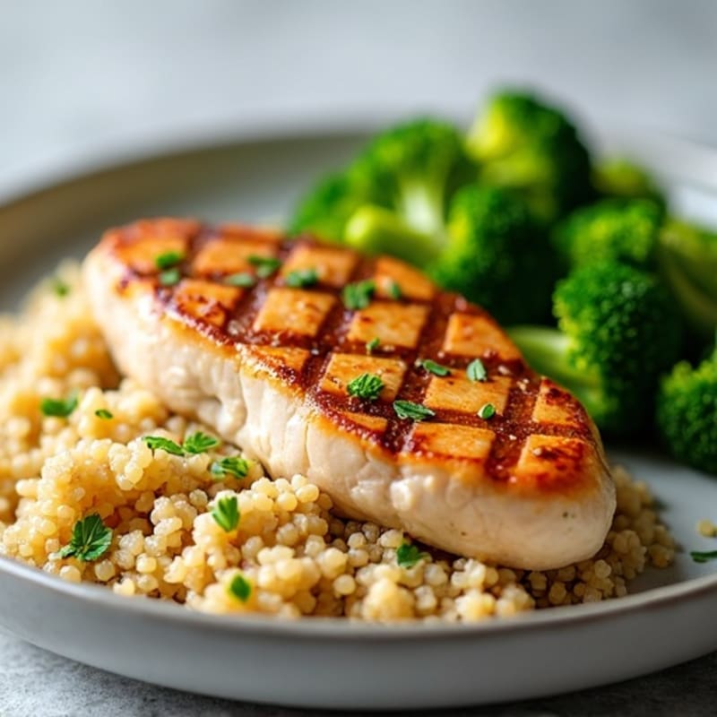 Grilled Chicken Breast with Quinoa and Steamed Broccoli