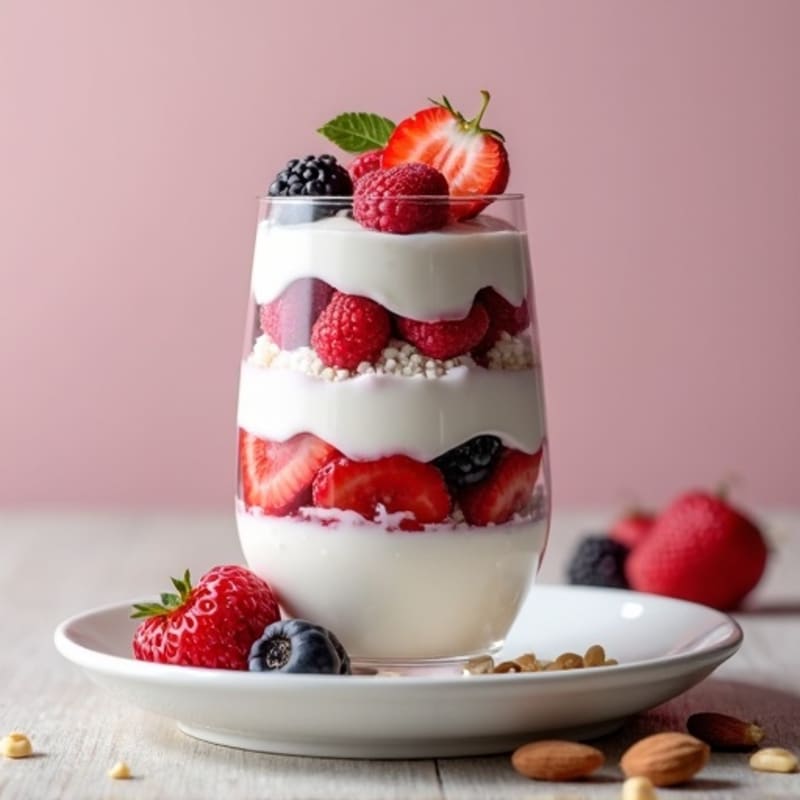 Greek Yogurt Protein Parfait with Mixed Berries and Almonds