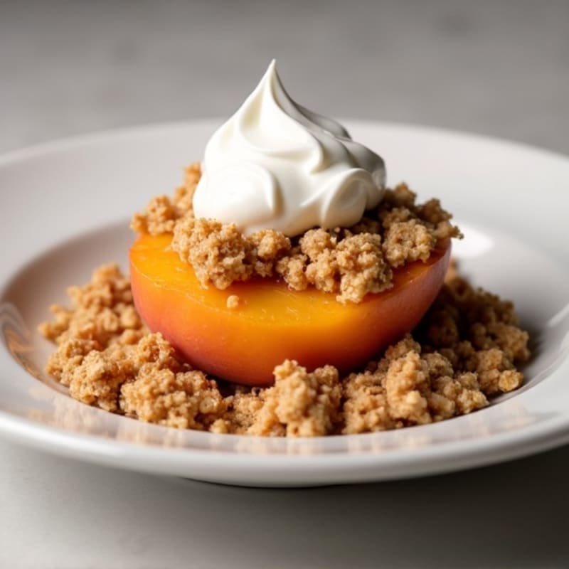 Baked Sweet Peaches with Crispy Protein Crumble and Creamy Greek Yogurt