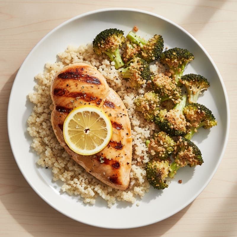 Grilled Chicken Breast with Quinoa and Roasted Broccoli