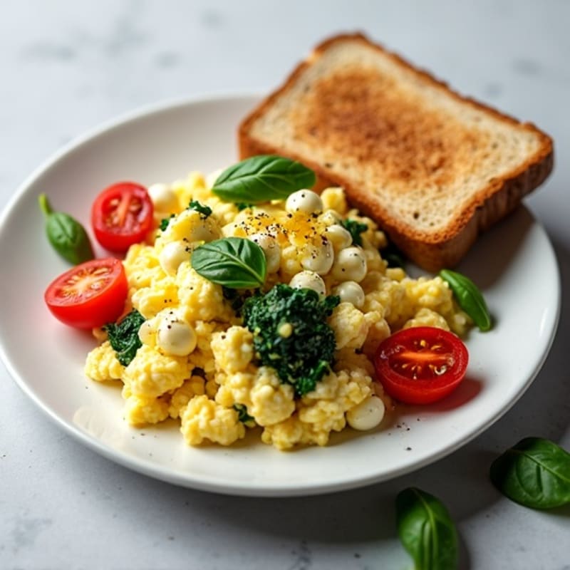 Egg White and Cottage Cheese Scramble with Spinach and Cherry Tomatoes