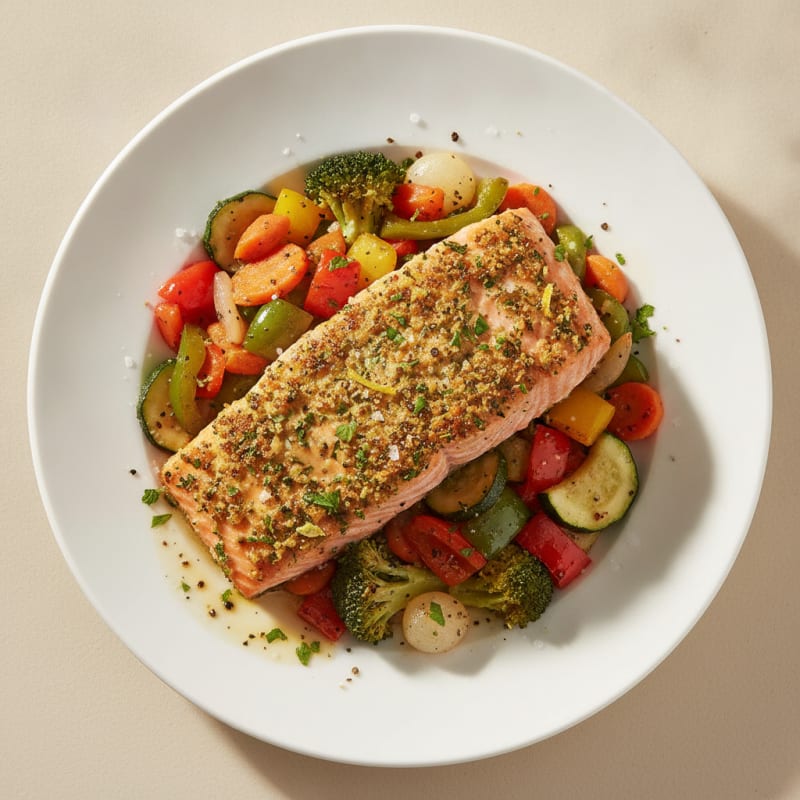 Herb-Crusted Salmon and Roasted Mixed Vegetables
