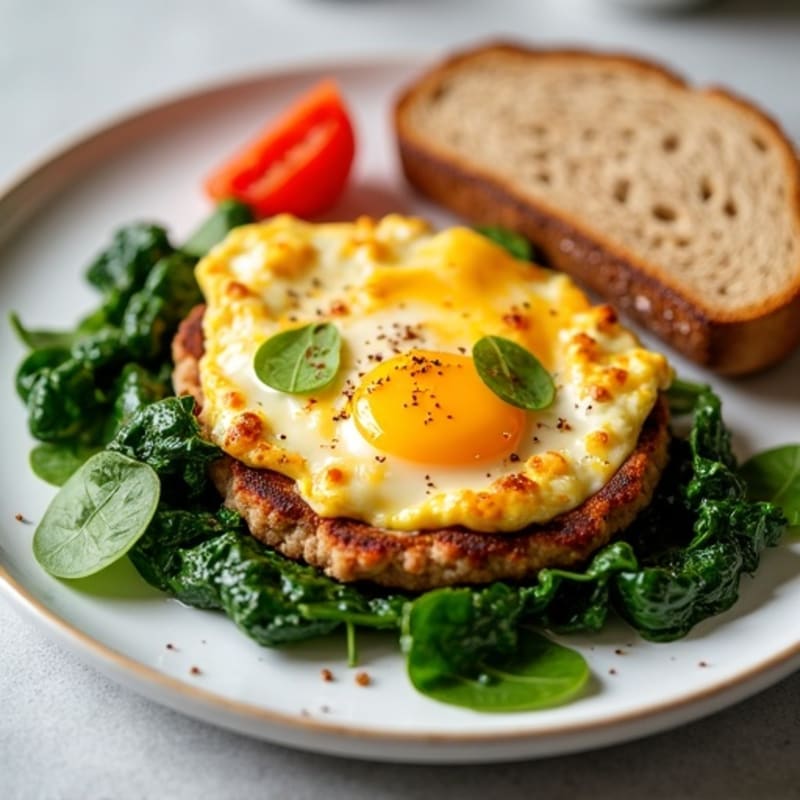 Egg White and Turkey Sausage Scramble with Sautéed Spinach