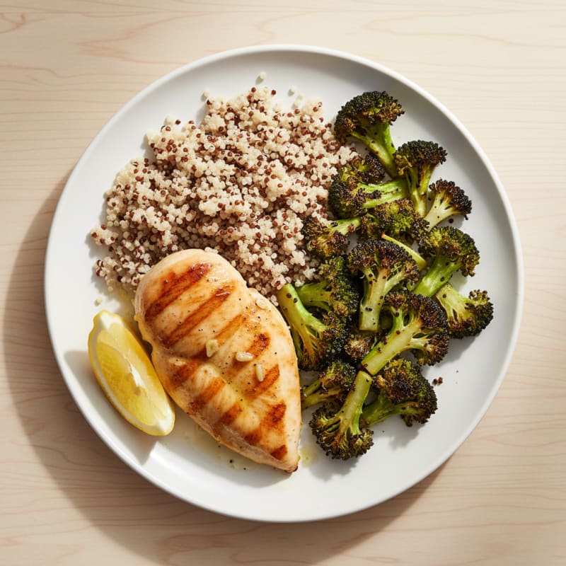 Grilled Chicken Breast with Roasted Broccoli and Quinoa