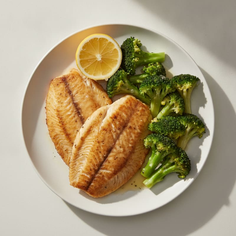 Seared Tilapia with Steamed Broccoli and Lemon