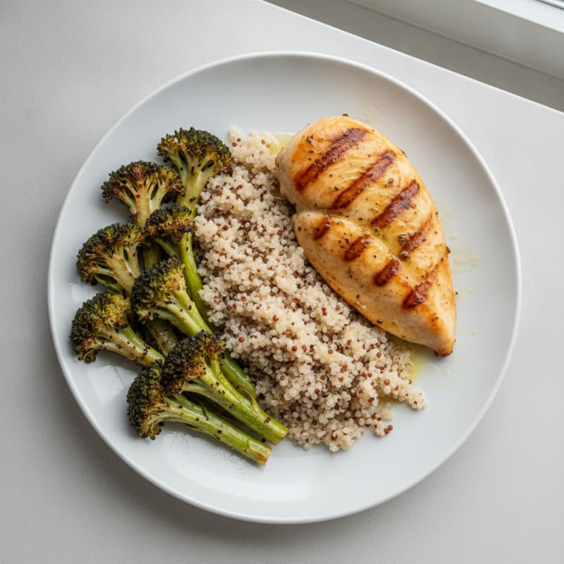 Grilled Chicken Breast with Quinoa and Roasted Broccoli
