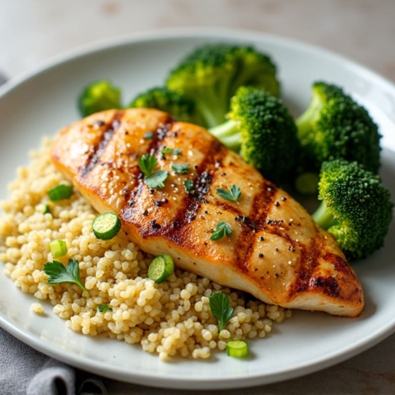 Grilled Lemon Garlic Chicken Breast with Quinoa and Roasted Broccoli