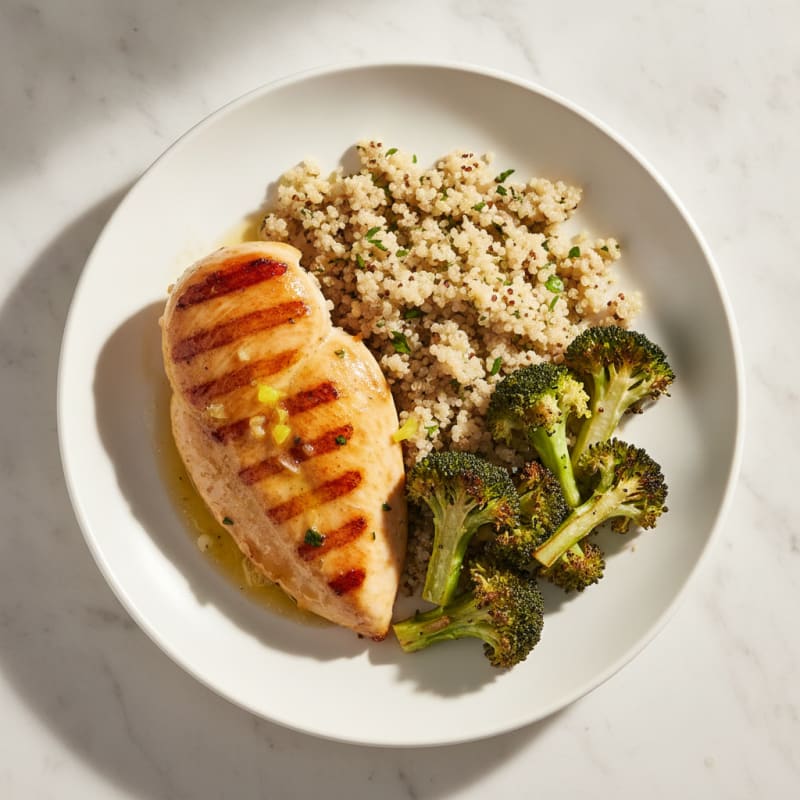 Grilled Chicken Breast with Quinoa and Roasted Broccoli