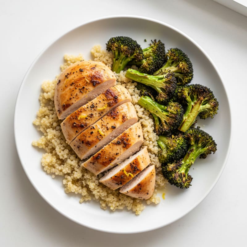 Grilled Lemon Pepper Chicken with Quinoa and Roasted Broccoli