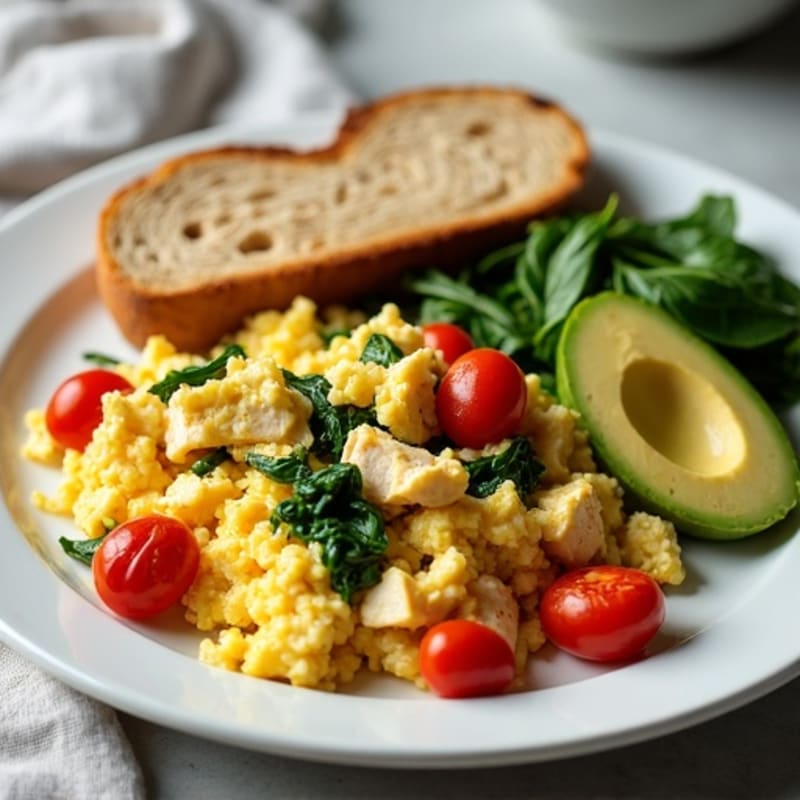 Chicken Egg White Scramble with Spinach and Tomatoes