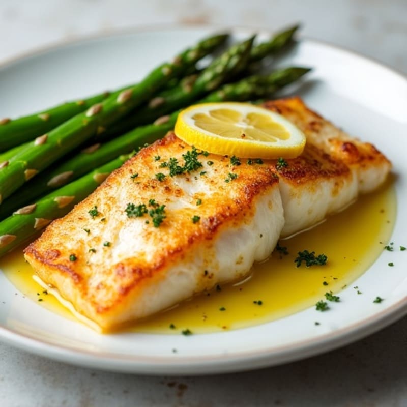 Pan-Seared Flaky Cod with Lemon-Garlic Asparagus