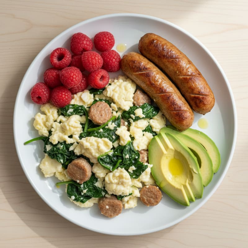 Egg White Spinach Scramble with Turkey Sausage