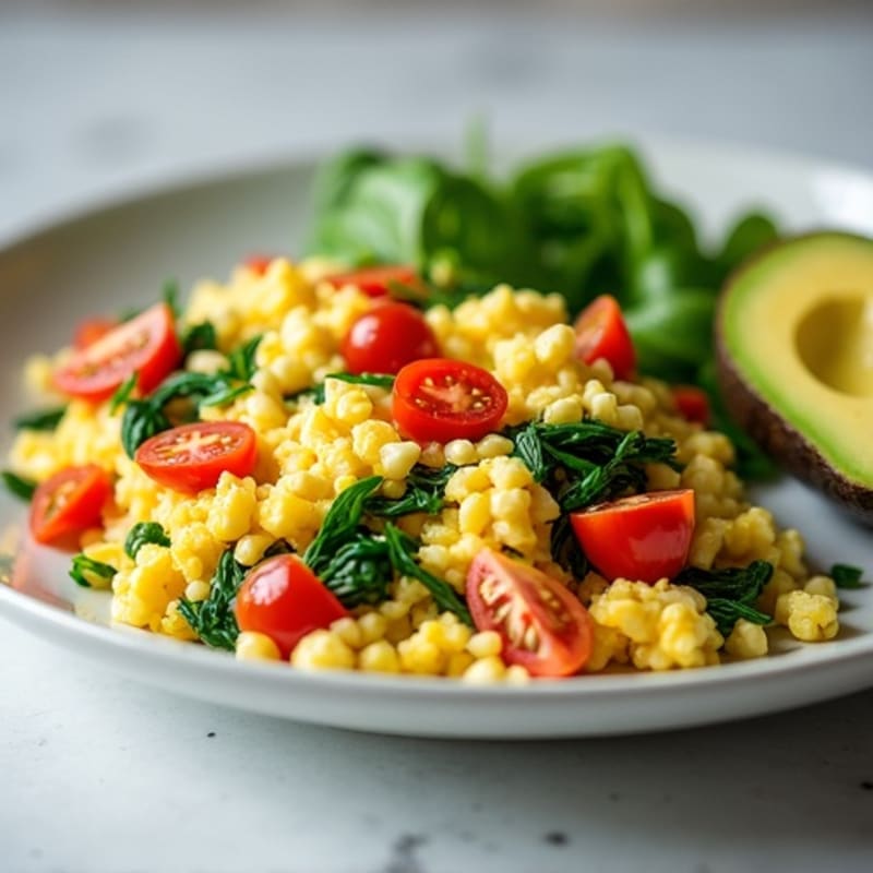 Egg White and Turkey Spinach Scramble with Fresh Tomatoes