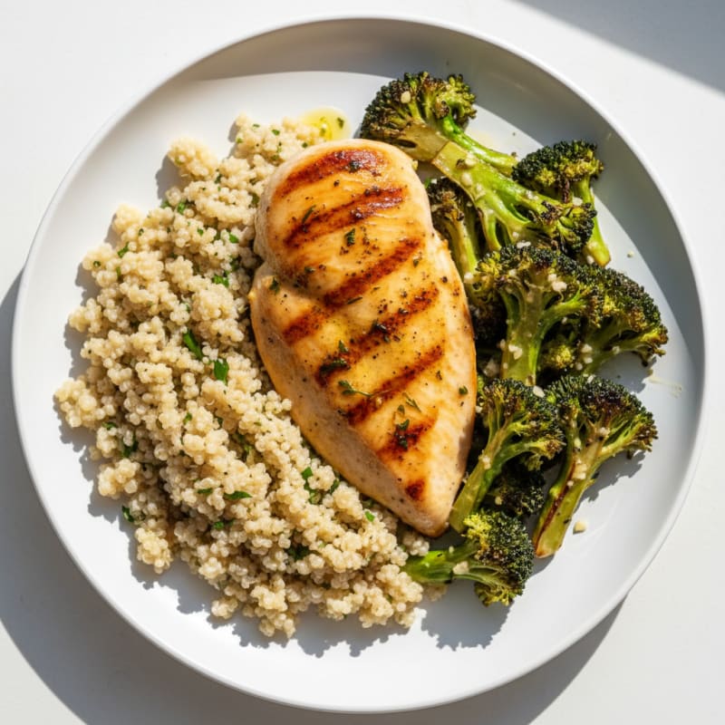 Grilled Chicken Breast with Quinoa and Roasted Broccoli
