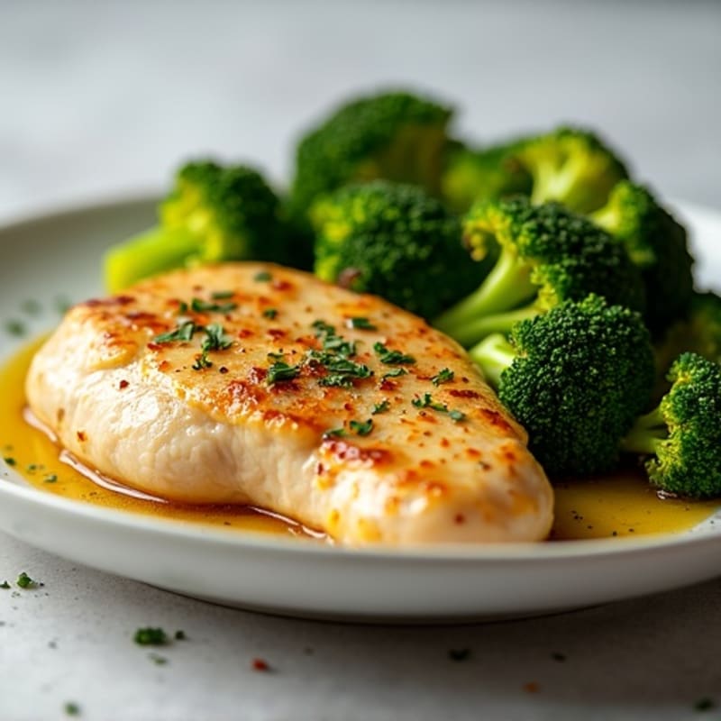 Lemon Garlic Pan-Seared Chicken with Roasted Broccoli