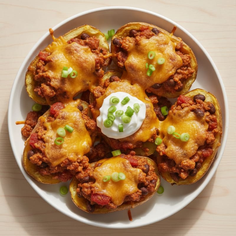 Loaded Chili Cheese Potato Skins