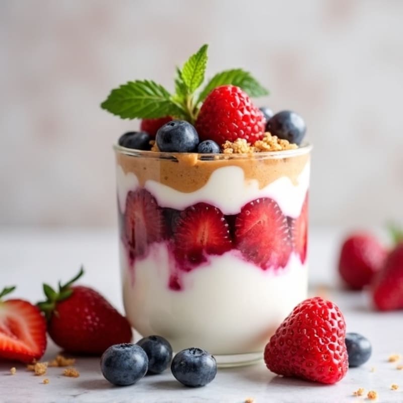 Greek Yogurt Protein Parfait with Mixed Berries and Almond Butter
